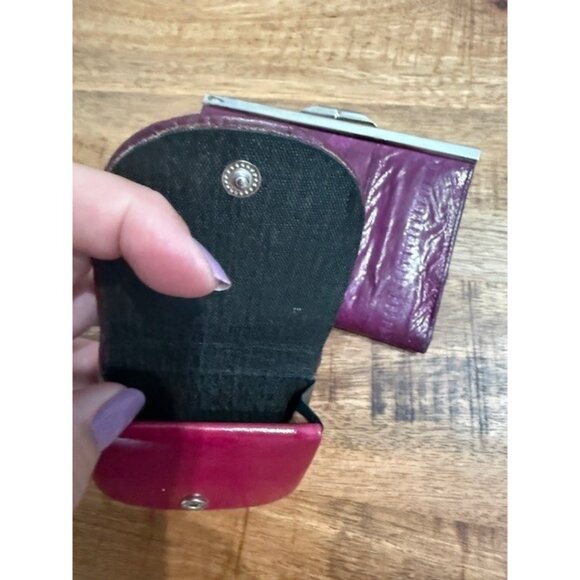 Genuine Eel Skin Leather Wallet Snap Flap Kisslock Fuchsia Pink Purple Coin Set - Picture 3 of 9